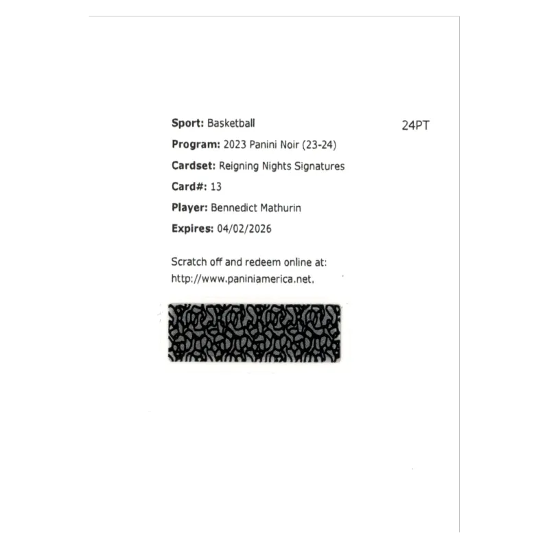 2023 Bennedict Mathurin Auto /99 #13 Panini Noir